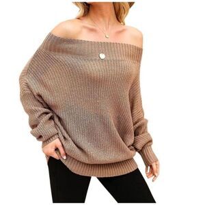 1444 Exlura Pink Boat‎ Neck Oversized Sweater